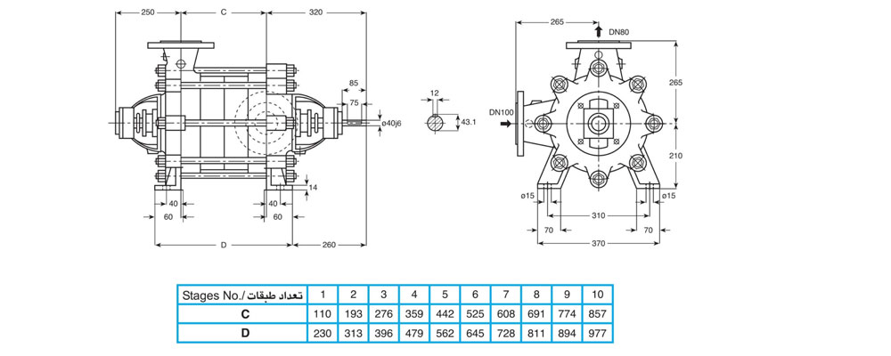 ابعاد پمپ فشار قوی پمپیران مدل WKL 80.7-37kw