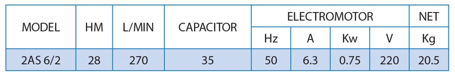 جدول مشخصات فنی و وزن پمپ کفکش راد 28 متری مدل  2AS 6/2 