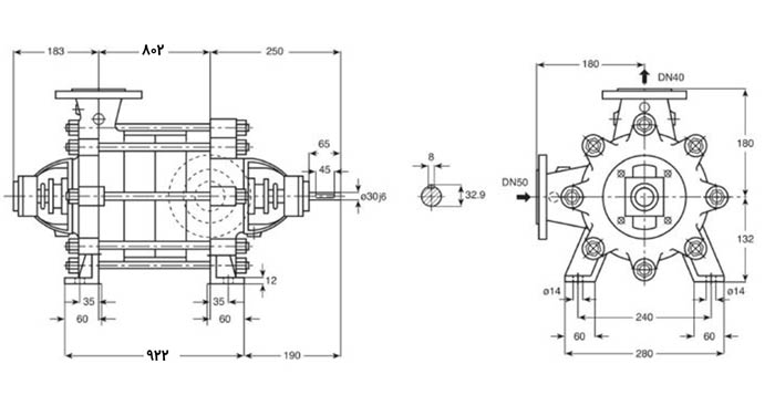ابعاد پمپ فشار قوی پمپیران مدل WKL 40.16