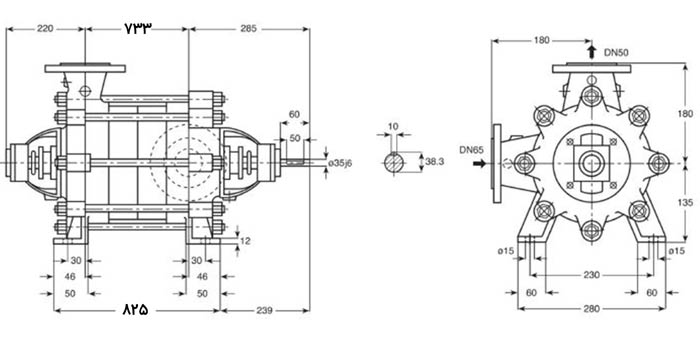 ابعاد پمپ فشار قوی پمپیران مدل WKL 50.13-11kw