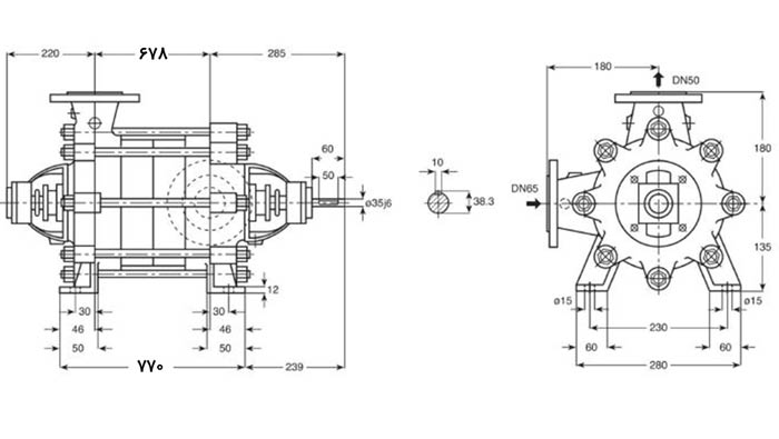 ابعاد پمپ فشار قوی پمپیران مدل WKL 50.12-11kw