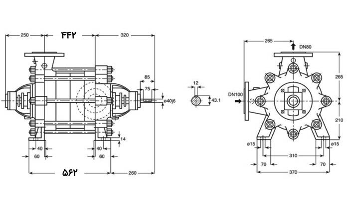 ابعاد پمپ فشار قوی پمپیران مدل WKL 80.5-22kw