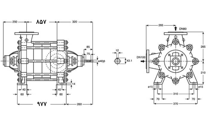 ابعاد پمپ فشار قوی پمپیران مدل WKL 80.10-45kw