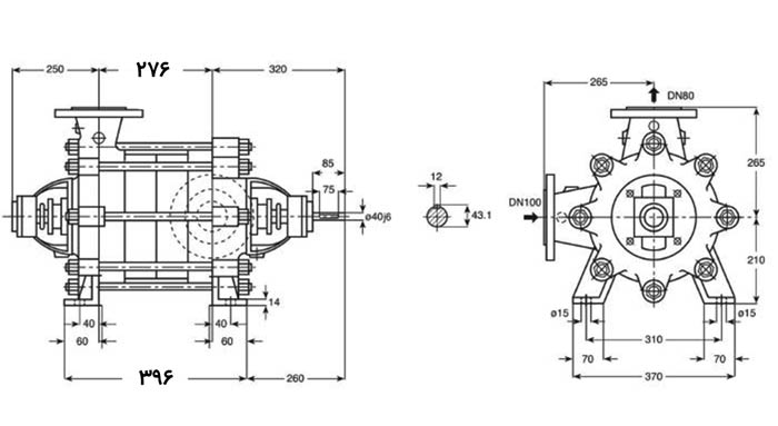 ابعاد پمپ فشار قوی پمپیران مدل WKL 80.3-15kw