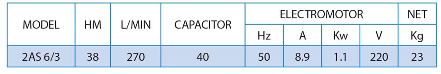 جدول مشخصات فنی و وزن پمپ کفکش راد 38 متری مدل 2AS 6/3