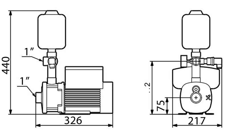 ابعاد پمپ آب خانگی گراندفوس مدل CMBE 1-44
