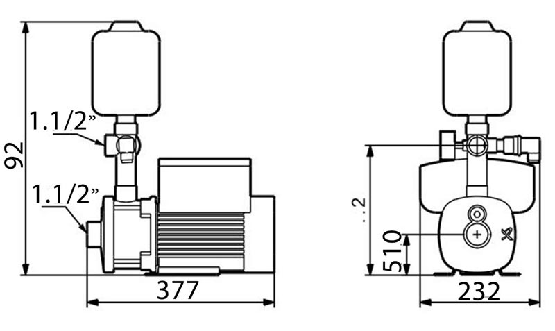 ابعاد پمپ آب خانگی گراندفوس مدل CMBE 10-54
