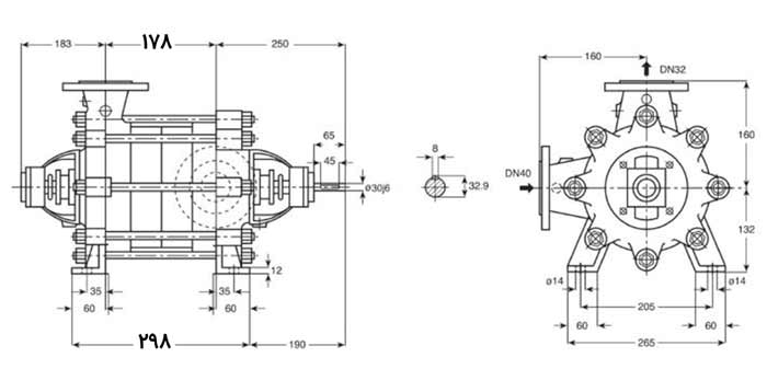 ابعاد پمپ فشار قوی پمپیران مدل WKL 32.3-5.5kw