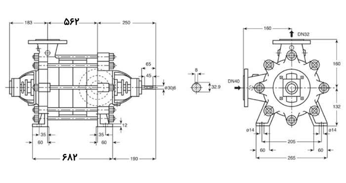 ابعاد پمپ فشار قوی پمپیران مدل WKL 32.11-2.2kw