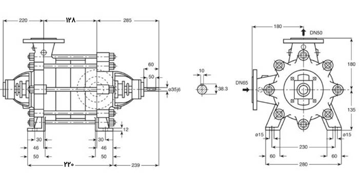ابعاد پمپ فشار قوی پمپیران مدل WKL 50.2-2.2kw