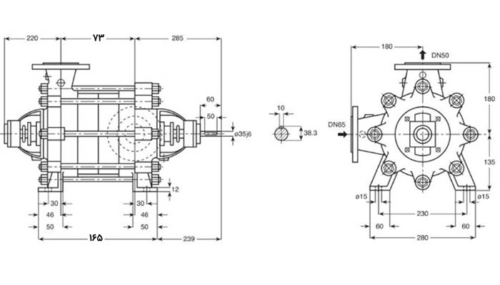 ابعاد پمپ فشار قوی پمپیران مدل WKL 50.1-1.1kw